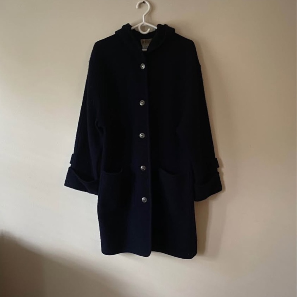 Vintage Wool Navy blue coat with hood